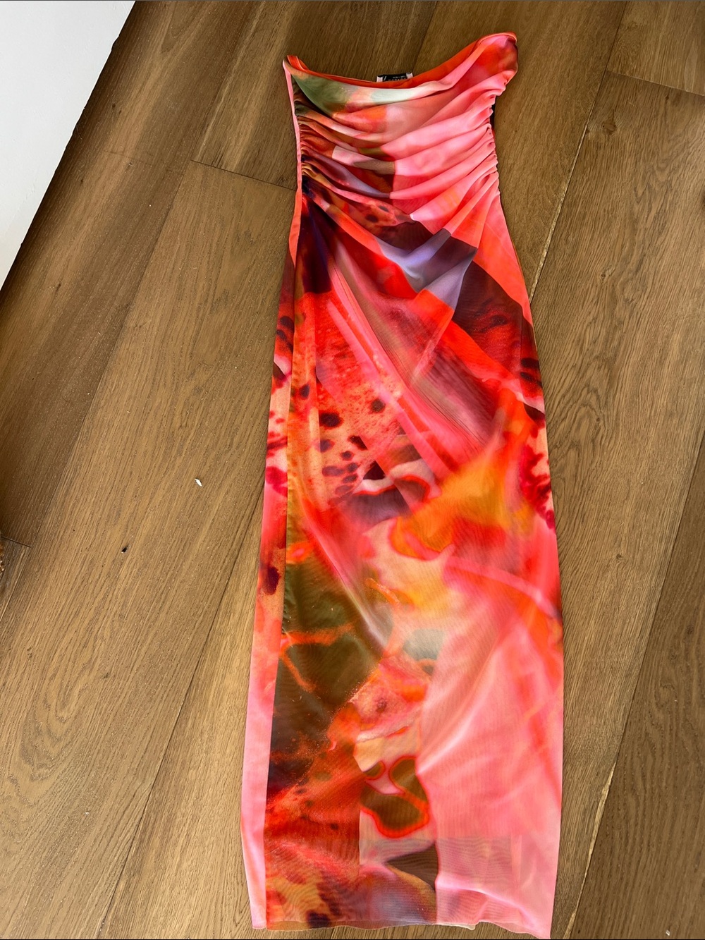 Zara Coral-Red Abstract Maxi Skirt